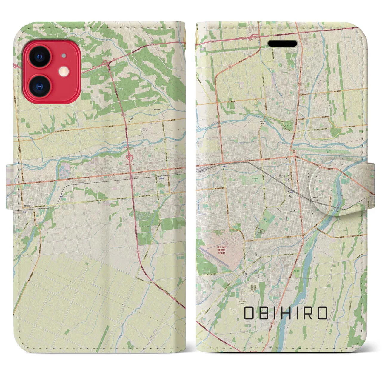 【帯広（北海道）】地図柄iPhoneケース（手帳タイプ）ナチュラル・iPhone 11 用