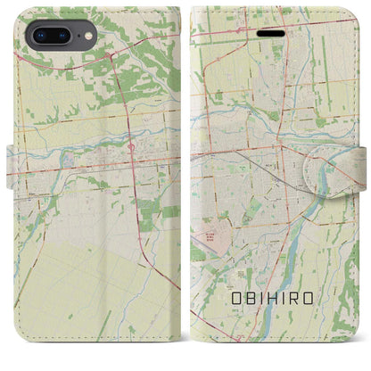 【帯広（北海道）】地図柄iPhoneケース（手帳タイプ）ナチュラル・iPhone 8Plus /7Plus / 6sPlus / 6Plus 用