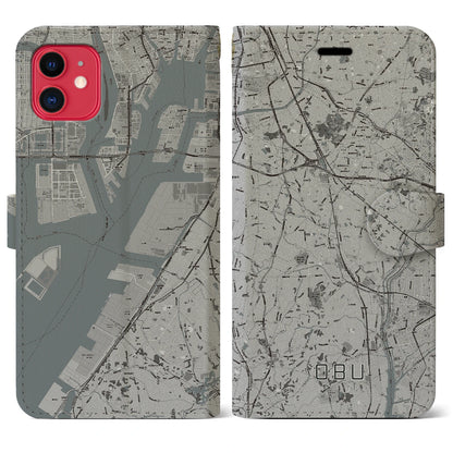 【大府（愛知県）】地図柄iPhoneケース（手帳タイプ）モノトーン・iPhone 11 用