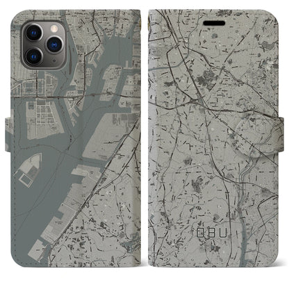 【大府（愛知県）】地図柄iPhoneケース（手帳タイプ）モノトーン・iPhone 11 Pro Max 用