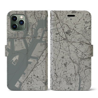 【大府（愛知県）】地図柄iPhoneケース（手帳タイプ）モノトーン・iPhone 11 Pro 用