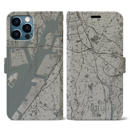 【大府（愛知県）】地図柄iPhoneケース（手帳タイプ）モノトーン・iPhone 12 / 12 Pro 用