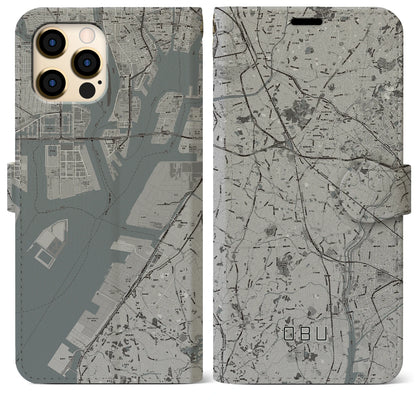 【大府（愛知県）】地図柄iPhoneケース（手帳タイプ）モノトーン・iPhone 12 Pro Max 用