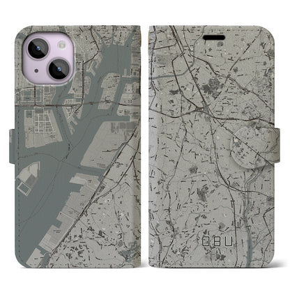 【大府（愛知県）】地図柄iPhoneケース（手帳タイプ）モノトーン・iPhone 14 用