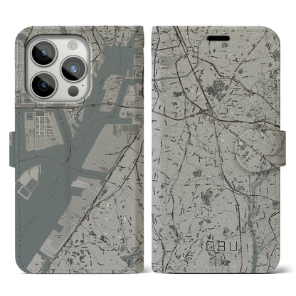 【大府（愛知県）】地図柄iPhoneケース（手帳タイプ）モノトーン・iPhone 15 Pro 用