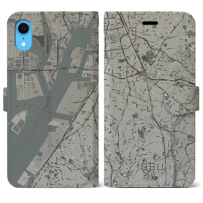 【大府（愛知県）】地図柄iPhoneケース（手帳タイプ）モノトーン・iPhone XR 用