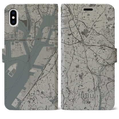 【大府（愛知県）】地図柄iPhoneケース（手帳タイプ）モノトーン・iPhone XS Max 用