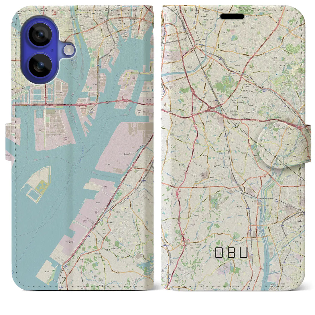 【大府(愛知県)】地図柄iPhoneケース(手帳タイプ)ナチュラル・iPhone 16 Pro Max 用