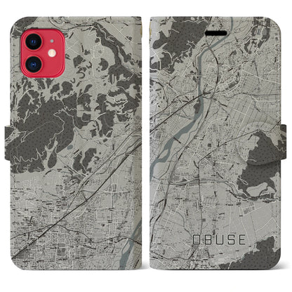 【小布施（長野県）】地図柄iPhoneケース（手帳タイプ）モノトーン・iPhone 11 用