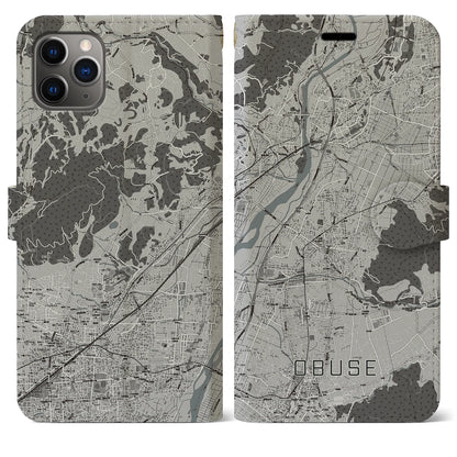 【小布施（長野県）】地図柄iPhoneケース（手帳タイプ）モノトーン・iPhone 11 Pro Max 用