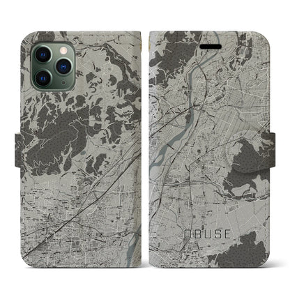 【小布施（長野県）】地図柄iPhoneケース（手帳タイプ）モノトーン・iPhone 11 Pro 用