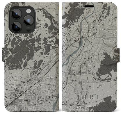 【小布施（長野県）】地図柄iPhoneケース（手帳タイプ）モノトーン・iPhone 15 Pro Max 用