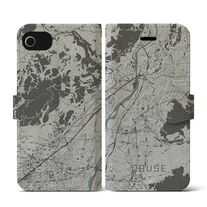 【小布施（長野県）】地図柄iPhoneケース（手帳タイプ）モノトーン・iPhone SE（第3 / 第2世代） / 8 / 7 / 6s / 6 用