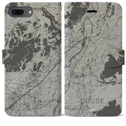 【小布施（長野県）】地図柄iPhoneケース（手帳タイプ）モノトーン・iPhone 8Plus /7Plus / 6sPlus / 6Plus 用