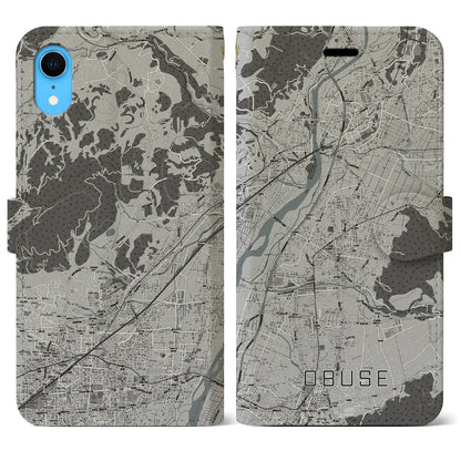 【小布施（長野県）】地図柄iPhoneケース（手帳タイプ）モノトーン・iPhone XR 用
