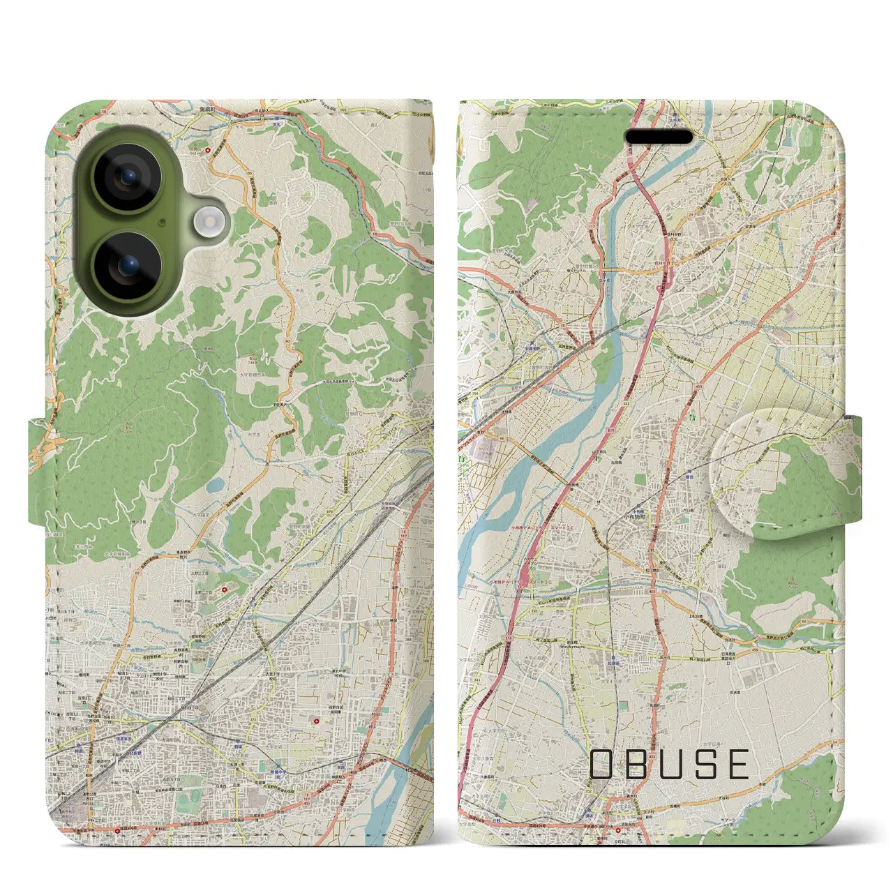 【小布施（長野県）】地図柄iPhoneケース（手帳タイプ）