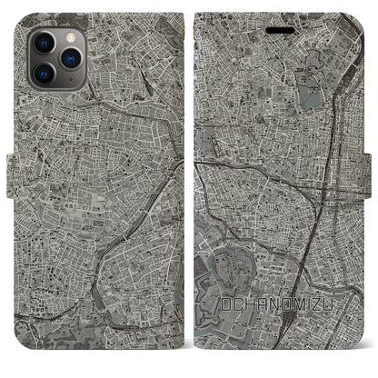 【御茶ノ水（東京都）】地図柄iPhoneケース（手帳タイプ）モノトーン・iPhone 11 Pro Max 用