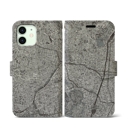 【御茶ノ水（東京都）】地図柄iPhoneケース（手帳タイプ）モノトーン・iPhone 12 mini 用