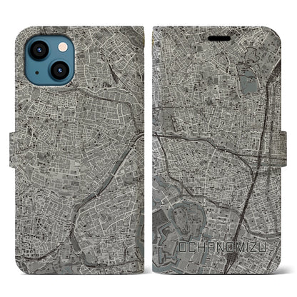 【御茶ノ水（東京都）】地図柄iPhoneケース（手帳タイプ）モノトーン・iPhone 13 用