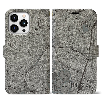 【御茶ノ水（東京都）】地図柄iPhoneケース（手帳タイプ）モノトーン・iPhone 13 Pro 用