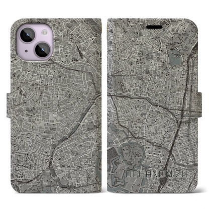 【御茶ノ水（東京都）】地図柄iPhoneケース（手帳タイプ）モノトーン・iPhone 14 用