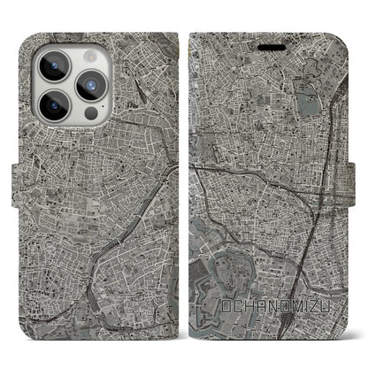 【御茶ノ水（東京都）】地図柄iPhoneケース（手帳タイプ）モノトーン・iPhone 15 Pro 用