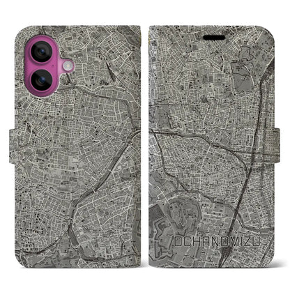 【御茶ノ水（東京都）】地図柄iPhoneケース（手帳タイプ）モノトーン・iPhone 16 Pro 用