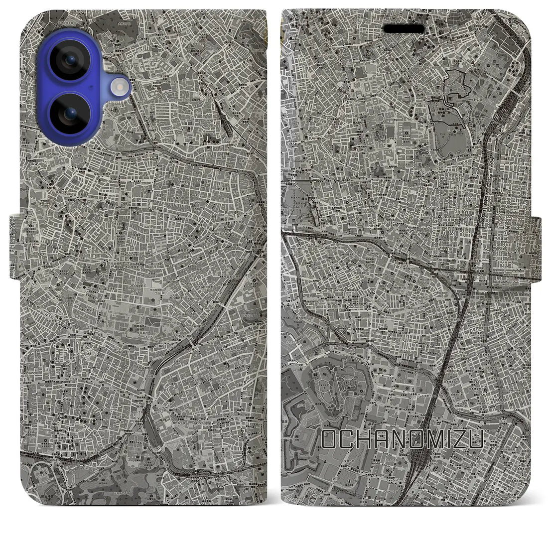 【御茶ノ水(東京都)】地図柄iPhoneケース(手帳タイプ)モノトーン・iPhone 16 Pro Max 用