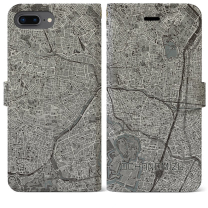 【御茶ノ水（東京都）】地図柄iPhoneケース（手帳タイプ）モノトーン・iPhone 8Plus /7Plus / 6sPlus / 6Plus 用