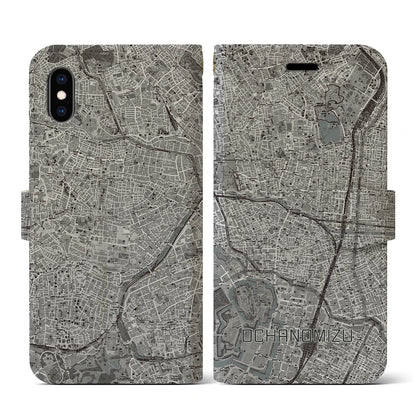 【御茶ノ水（東京都）】地図柄iPhoneケース（手帳タイプ）モノトーン・iPhone XS / X 用