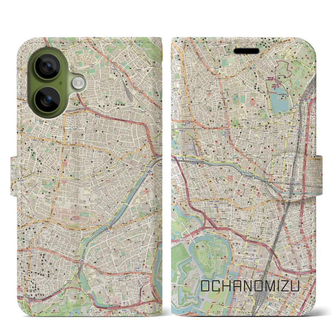 【御茶ノ水（東京都）】地図柄iPhoneケース（手帳タイプ）モノトーン・iPhone 17 Pro Max 用