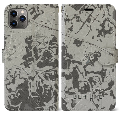 【越智町（千葉県）】地図柄iPhoneケース（手帳タイプ）モノトーン・iPhone 11 Pro Max 用