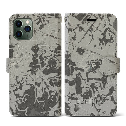 【越智町（千葉県）】地図柄iPhoneケース（手帳タイプ）モノトーン・iPhone 11 Pro 用