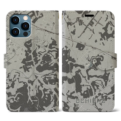 【越智町（千葉県）】地図柄iPhoneケース（手帳タイプ）モノトーン・iPhone 12 / 12 Pro 用