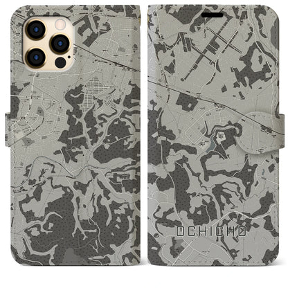 【越智町（千葉県）】地図柄iPhoneケース（手帳タイプ）モノトーン・iPhone 12 Pro Max 用