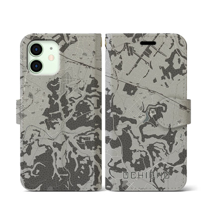 【越智町（千葉県）】地図柄iPhoneケース（手帳タイプ）モノトーン・iPhone 12 mini 用