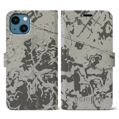 【越智町（千葉県）】地図柄iPhoneケース（手帳タイプ）モノトーン・iPhone 13 用