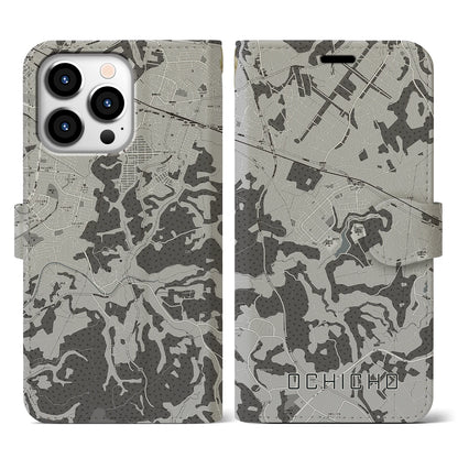 【越智町（千葉県）】地図柄iPhoneケース（手帳タイプ）モノトーン・iPhone 13 Pro 用