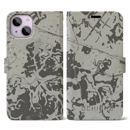 【越智町（千葉県）】地図柄iPhoneケース（手帳タイプ）モノトーン・iPhone 14 用