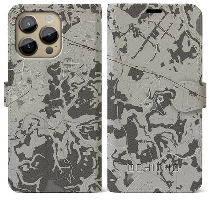 【越智町（千葉県）】地図柄iPhoneケース（手帳タイプ）モノトーン・iPhone 14 Pro Max 用