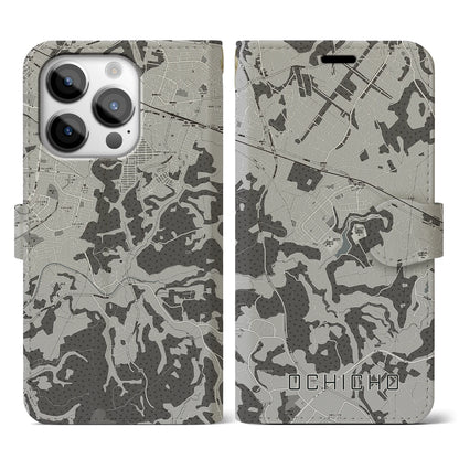 【越智町（千葉県）】地図柄iPhoneケース（手帳タイプ）モノトーン・iPhone 14 Pro 用