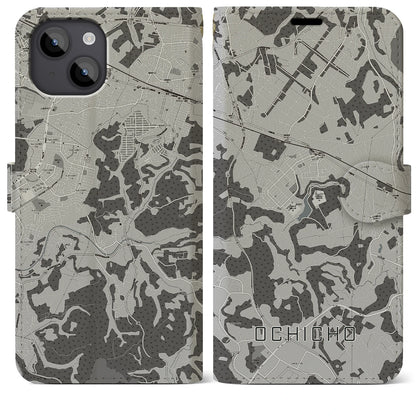 【越智町（千葉県）】地図柄iPhoneケース（手帳タイプ）モノトーン・iPhone 14 Plus 用