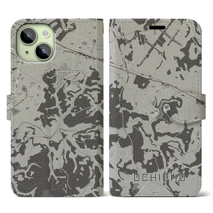 【越智町（千葉県）】地図柄iPhoneケース（手帳タイプ）モノトーン・iPhone 15 用