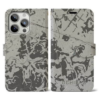 【越智町（千葉県）】地図柄iPhoneケース（手帳タイプ）モノトーン・iPhone 15 Pro 用