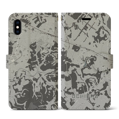 【越智町（千葉県）】地図柄iPhoneケース（手帳タイプ）モノトーン・iPhone XS / X 用