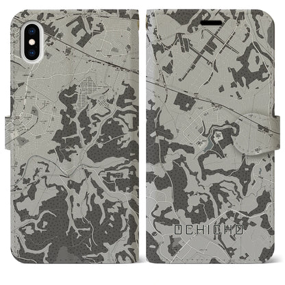 【越智町（千葉県）】地図柄iPhoneケース（手帳タイプ）モノトーン・iPhone XS Max 用