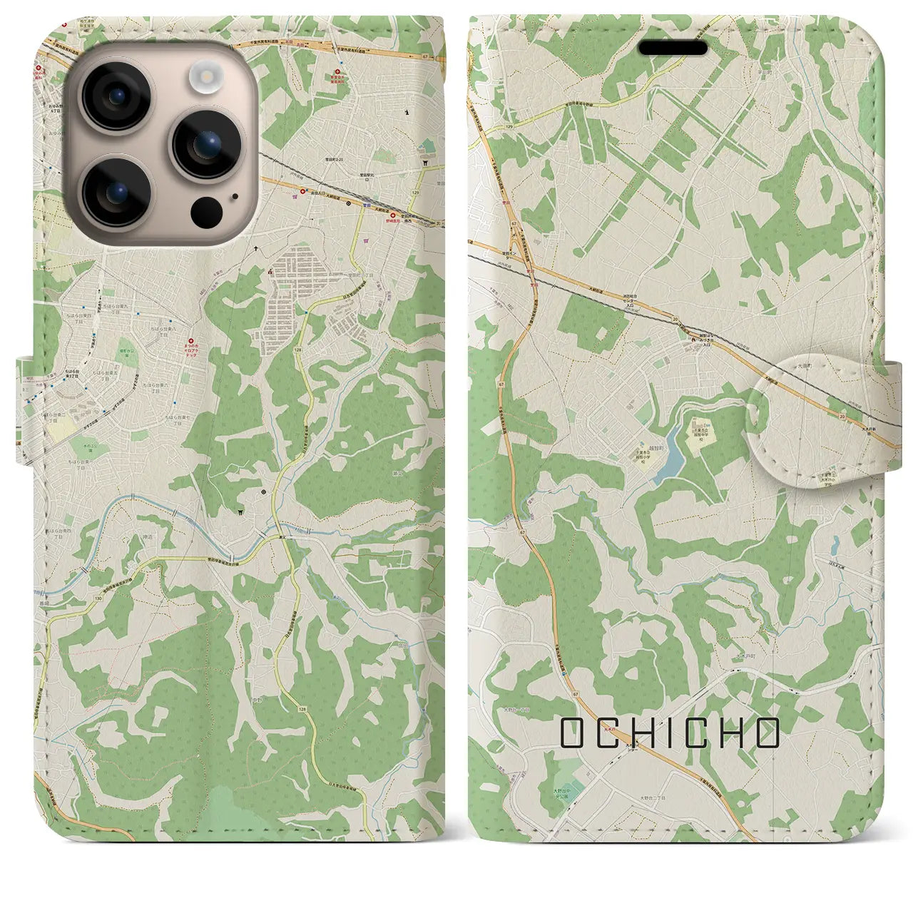 【越智町（千葉県）】地図柄iPhoneケース（手帳タイプ）ナチュラル・iPhone 16 Plus 用