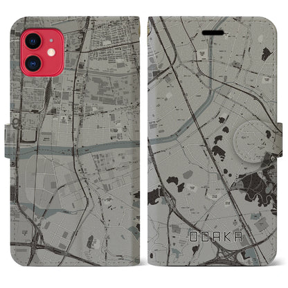 【大高（愛知県）】地図柄iPhoneケース（手帳タイプ）モノトーン・iPhone 11 用