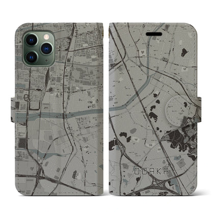 【大高（愛知県）】地図柄iPhoneケース（手帳タイプ）モノトーン・iPhone 11 Pro 用