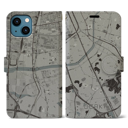 【大高（愛知県）】地図柄iPhoneケース（手帳タイプ）モノトーン・iPhone 13 用